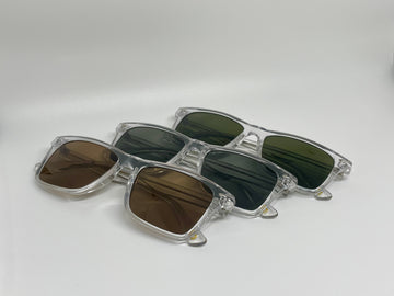 Gray Brown and Green Polarized Polycarbonate Lens in crystal clear frame | LensFactory